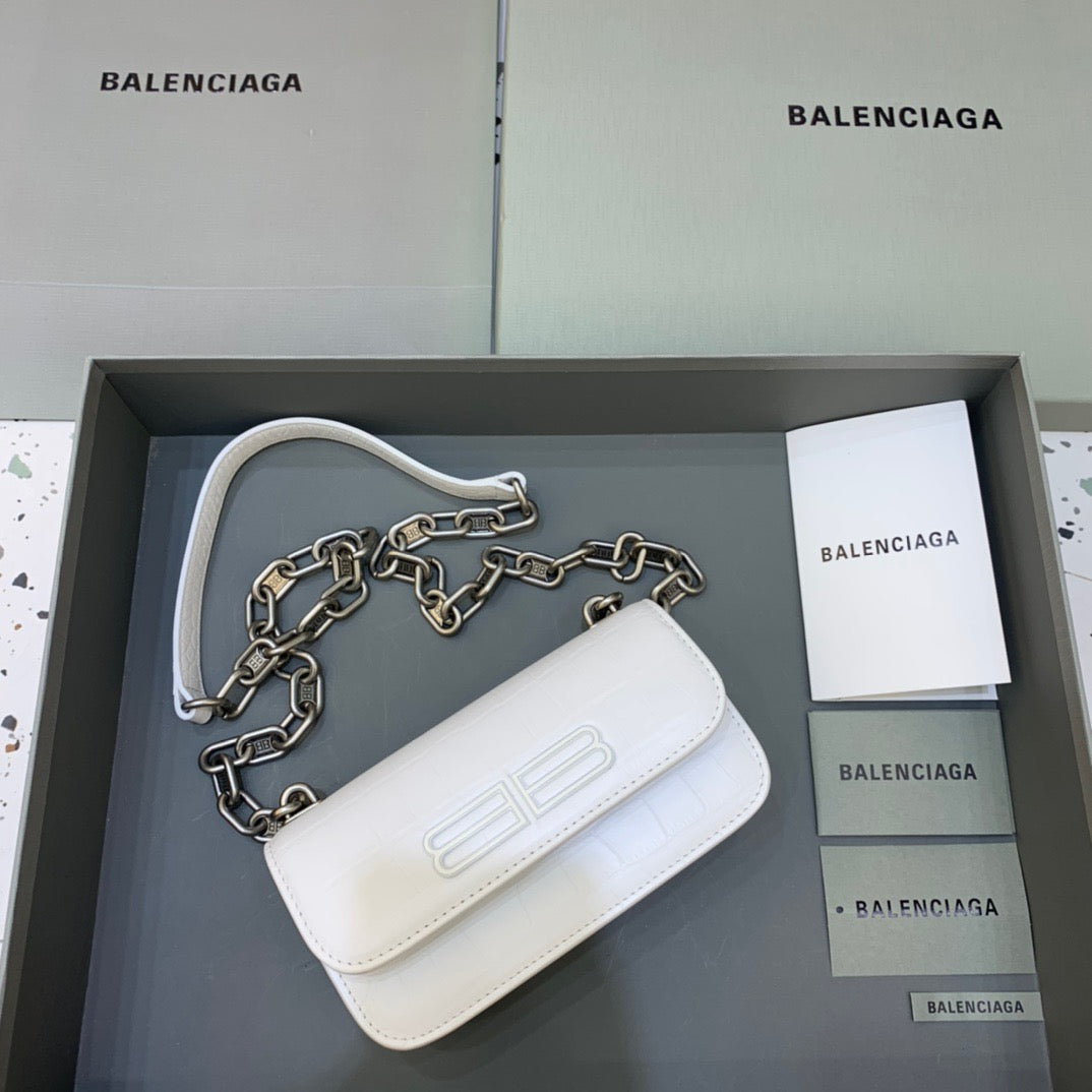 Balen Gossip Small On Chain Shoulder Bag White, For Women, Bags 7.4in/19cm