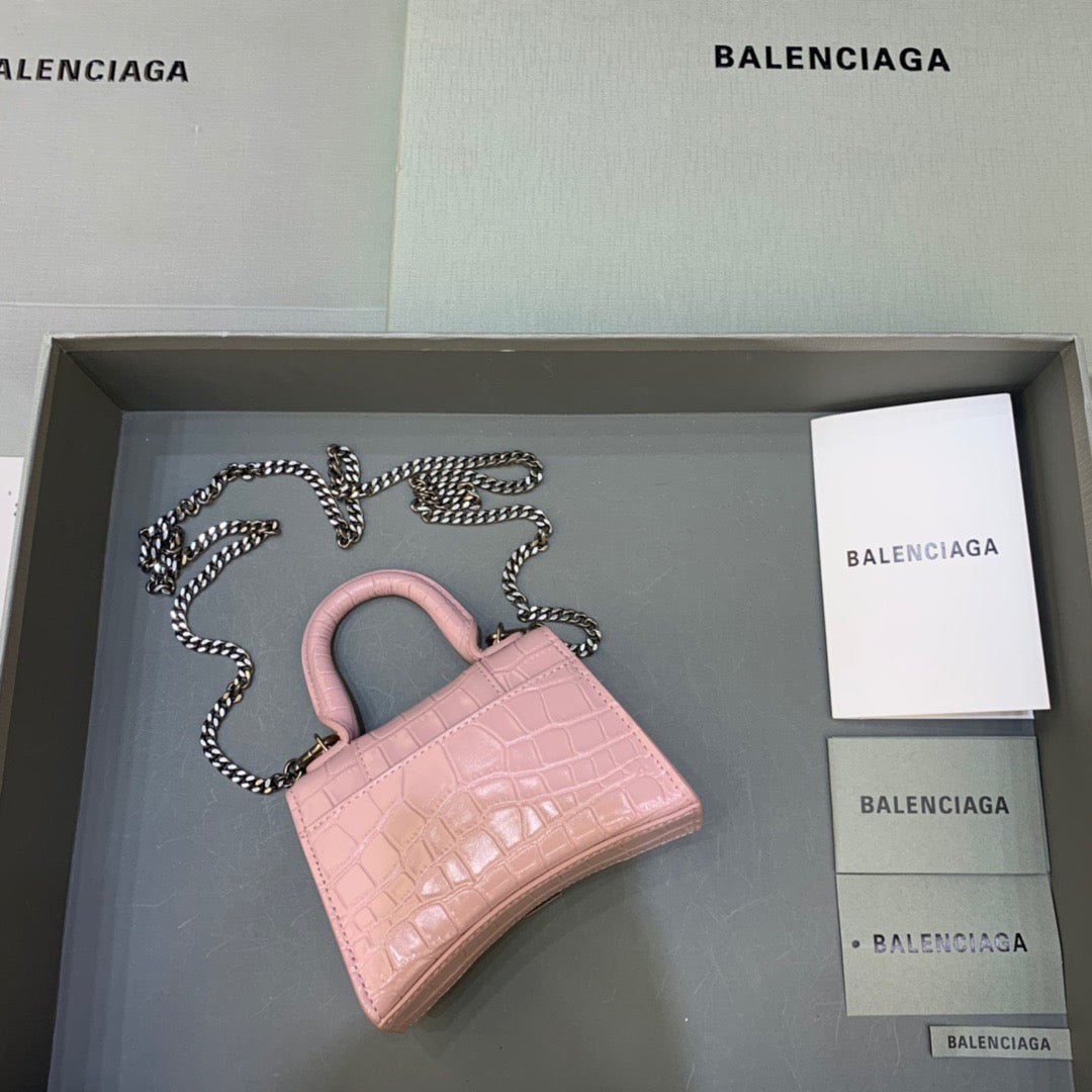 Balen Hourglass Mini Handbag With Chain In Light Pink, For Women, Bags 4.7in/12cm