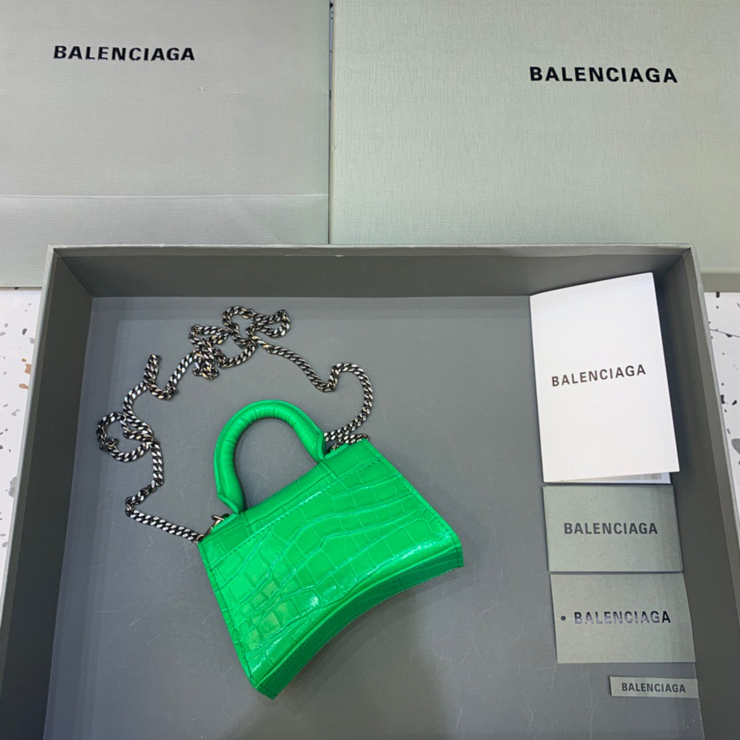 Balen Hourglass Mini Handbag With Chain In Green, For Women, Bags 4.7in/12cm
