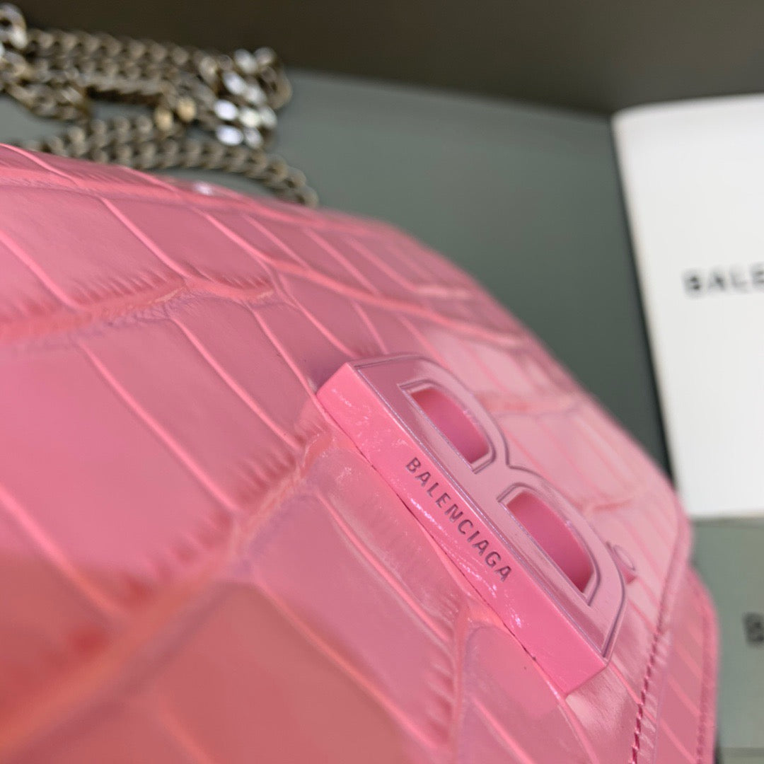 Balen Croc Embossed Patent B Bag With Chain In Pink, For Women, Bags 7.9in/20cm