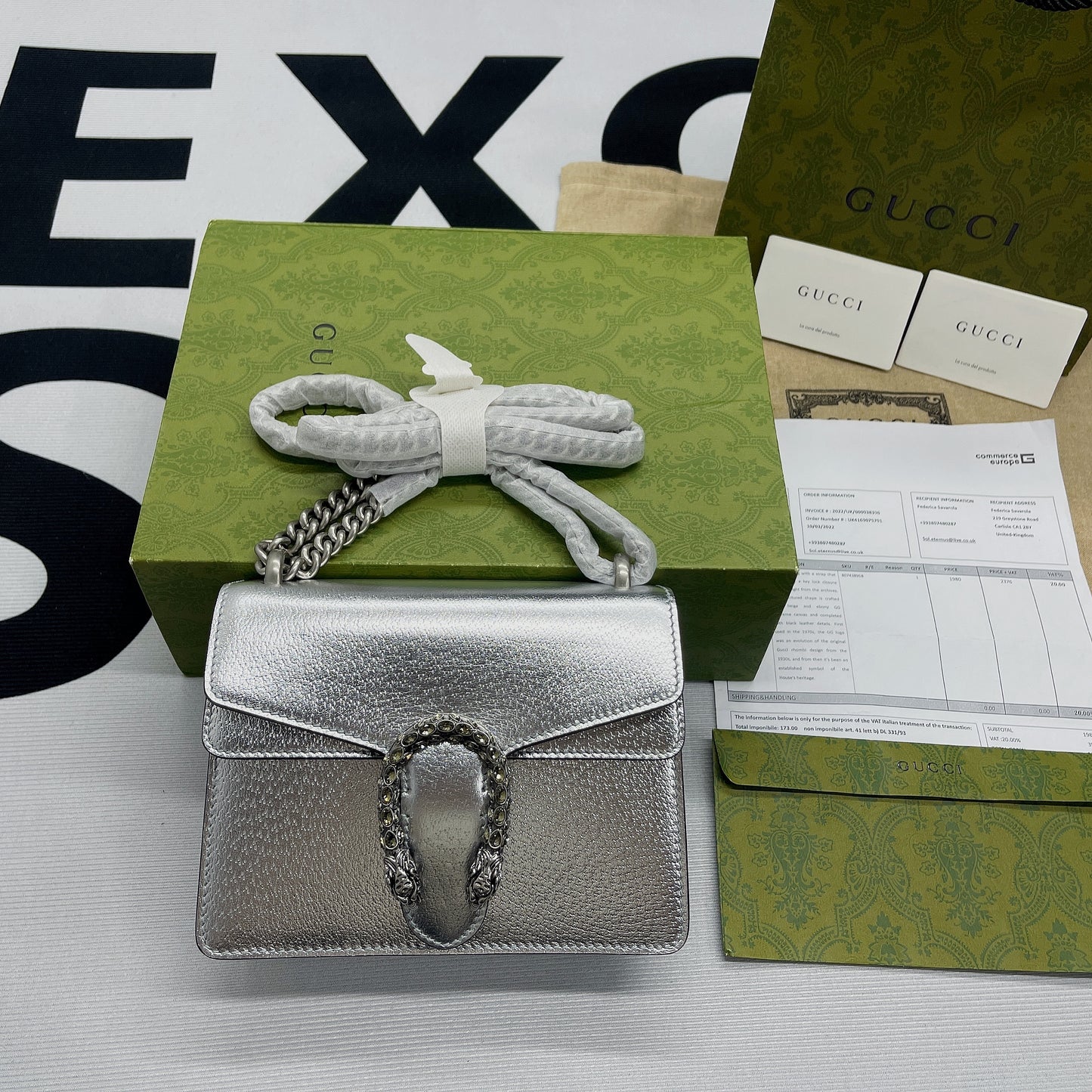 gg Dionysus Super Mini Bag Silver For Women, Women’s Bags 6.5in/17cm gg 476432 1TRBN 8173