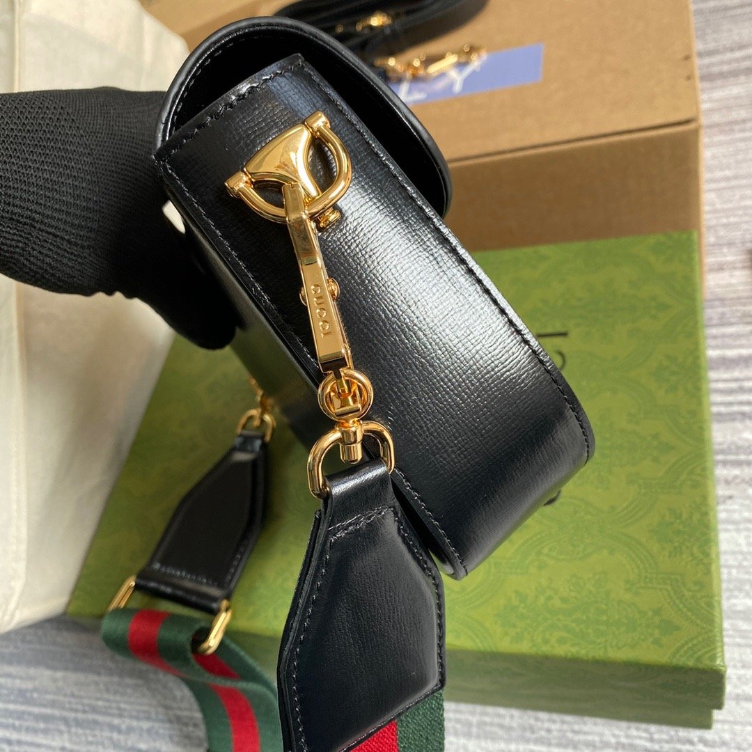 gg Horsebit 1955 Mini Bag Black For Women, Women’s Bags 8in/21cm gg 658574 18YSG 1060