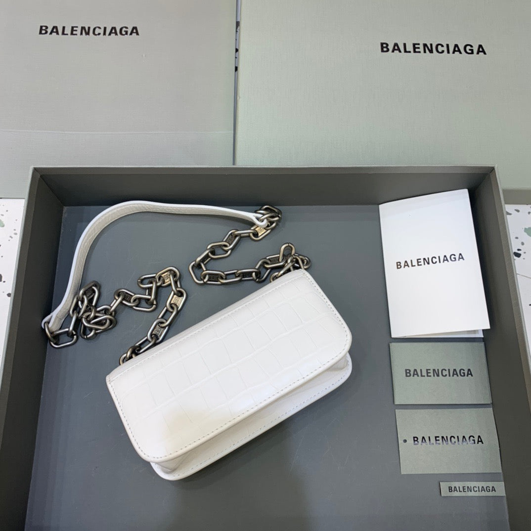 Balen Gossip Small On Chain Shoulder Bag White, For Women, Bags 7.4in/19cm