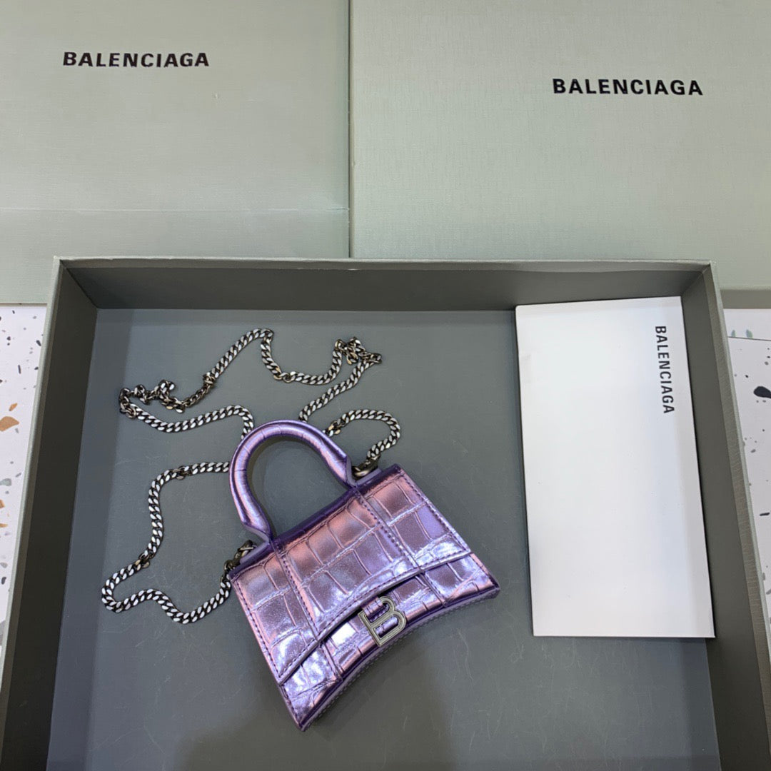 Balen Hourglass Mini Handbag With Chain In Light Violet, For Women, Bags 4.7in/12cm