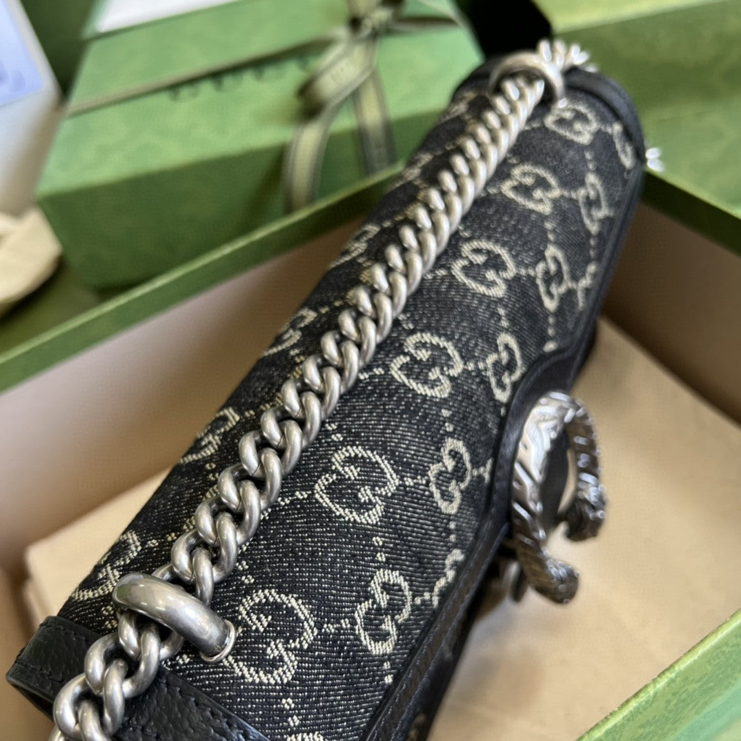 gg Dionysus Small gg Shoulder Bag Black And Ivory gg Denim Jacquard For Women 10in/25cm 499623 UN3BN 1274