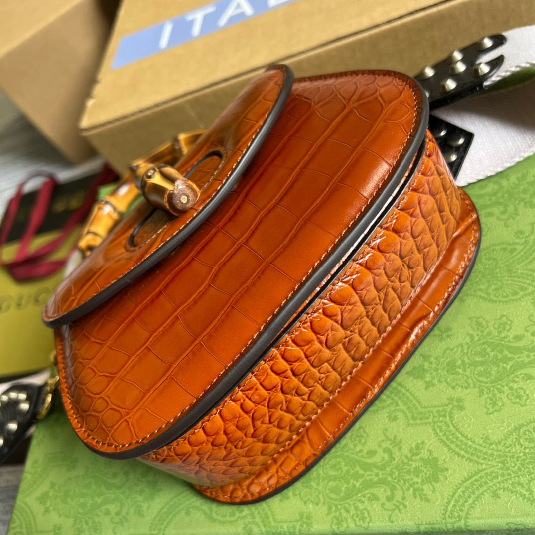 gg Bamboo 1947 Crocodile Mini Top Handle Bag Red For Women, Women’s Bags 6.7in/17cm gg