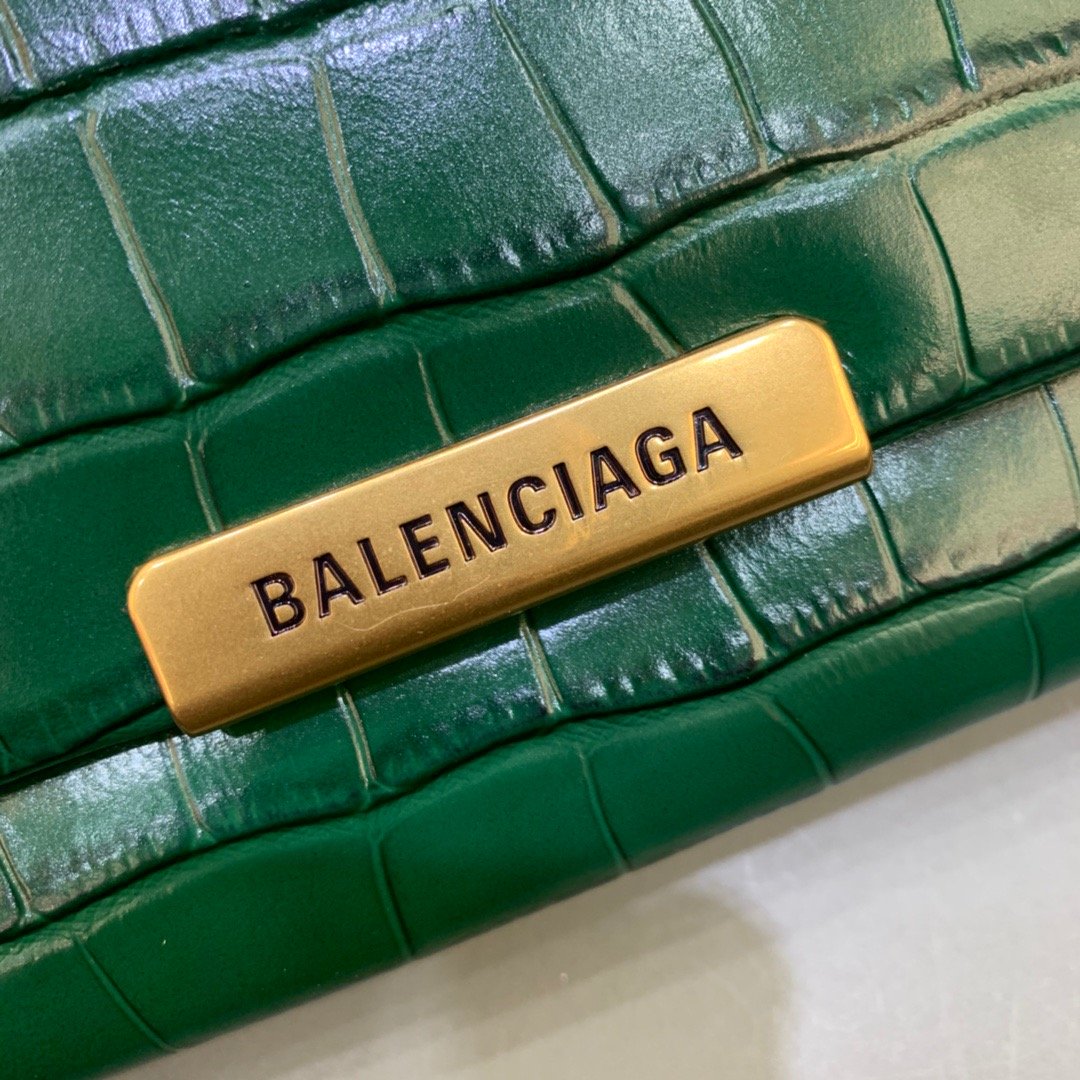Balen Triplet Small Bag Crocodile Embossed Green, For Women, Bags 8.3in/21cm