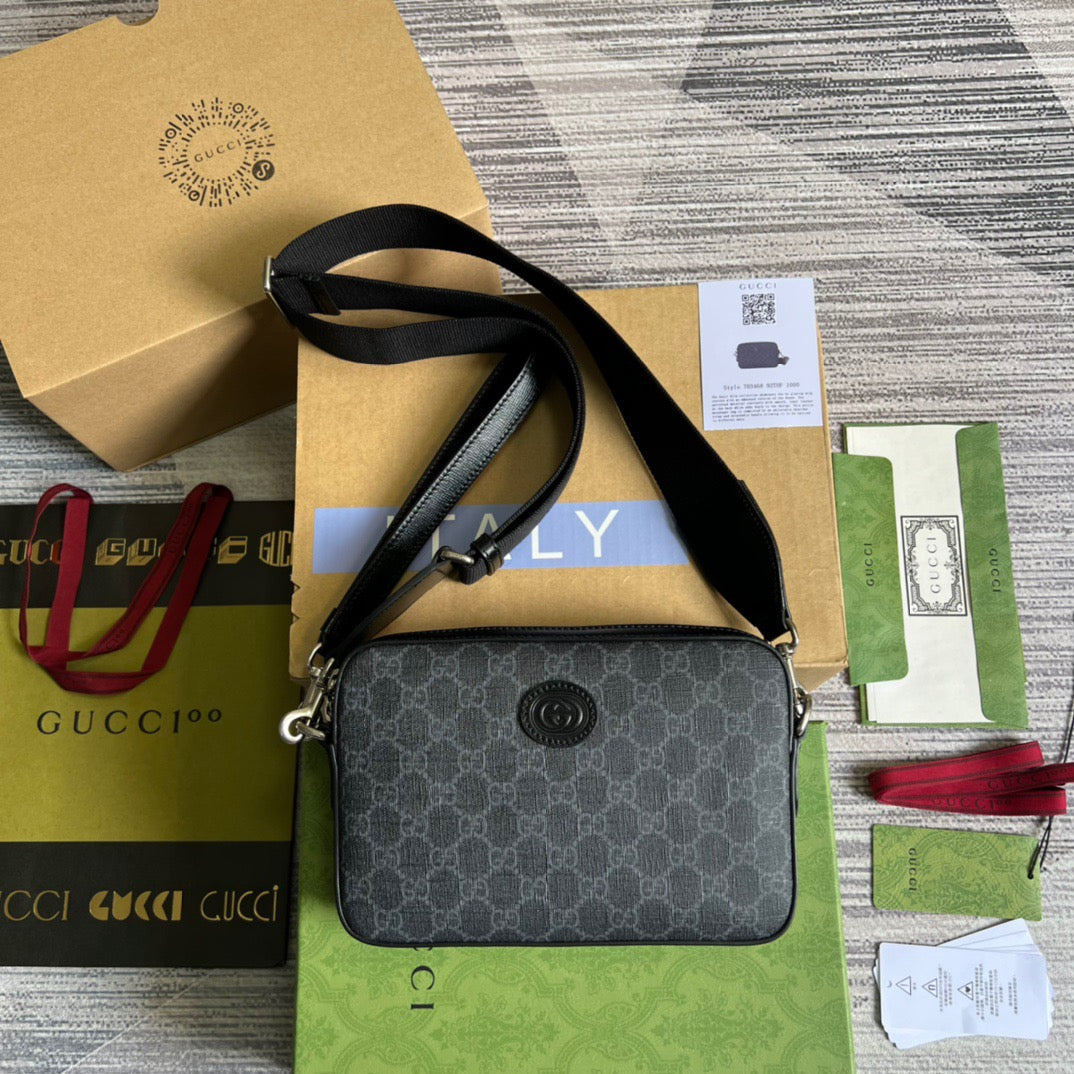 gg Shoulder Bag With Interlocking G Black gg Supreme Canvas For Women 9.6in/24.5cm gg 703468 92THF 1000