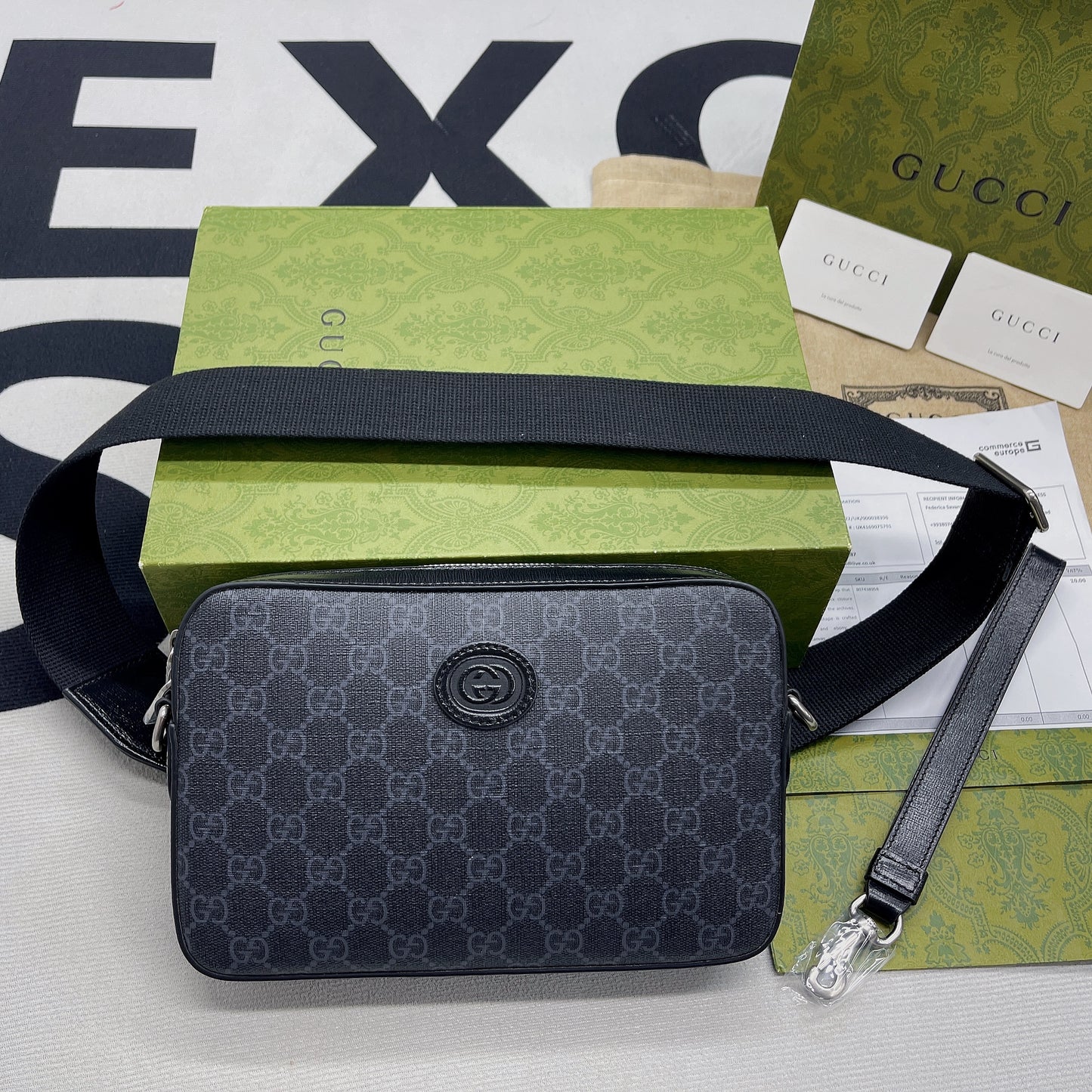 gg Shoulder Bag With Interlocking G Black gg Supreme Canvas For Women 9.6in/24.5cm gg 703468 92THF 1000