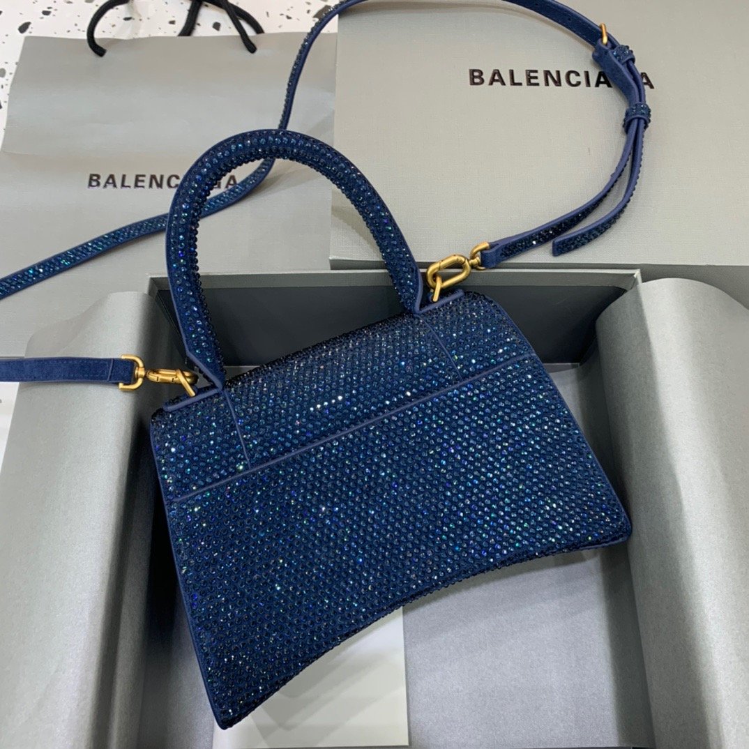 Balen Hourglass Small Handbag In Dark Blue, For Women, Bags 9in/23cm
