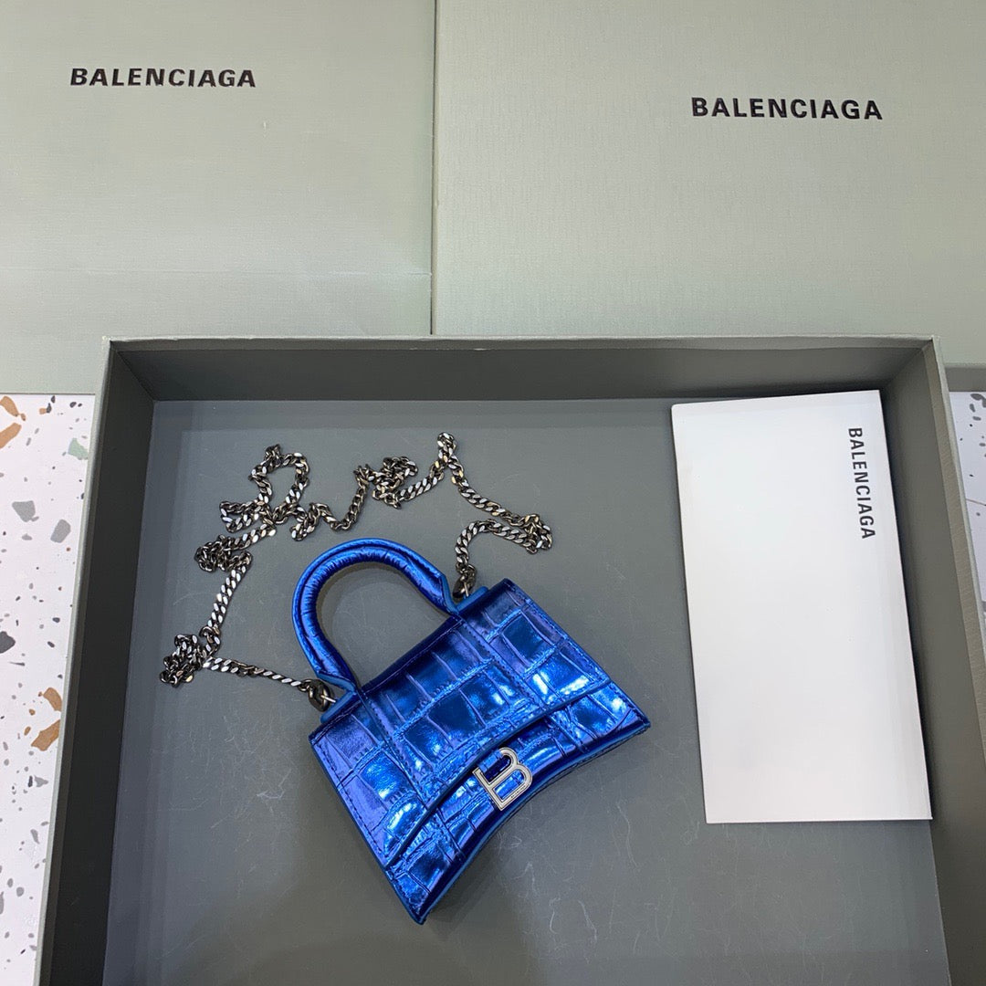 Balen Hourglass Mini Handbag With Chain In Light Blue, For Women, Bags 4.7in/12cm