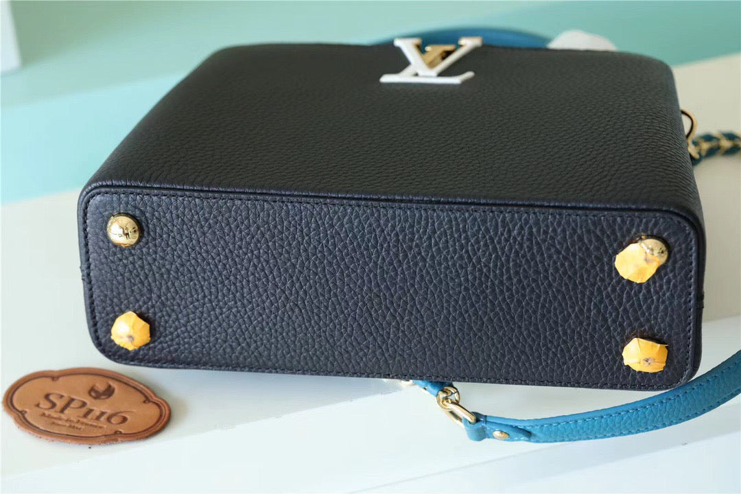 LV Capucines MM Taurillon Black/ Blue For Women, Women’s Bags, Shoulder And Crossbody Bags 12.4in/31.5cm LV