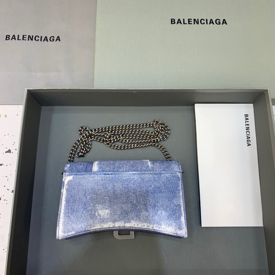 Balen Downtown Small Shoulder Bag With Chain Blue Washed, For Women, Bags 11.8in/30cm