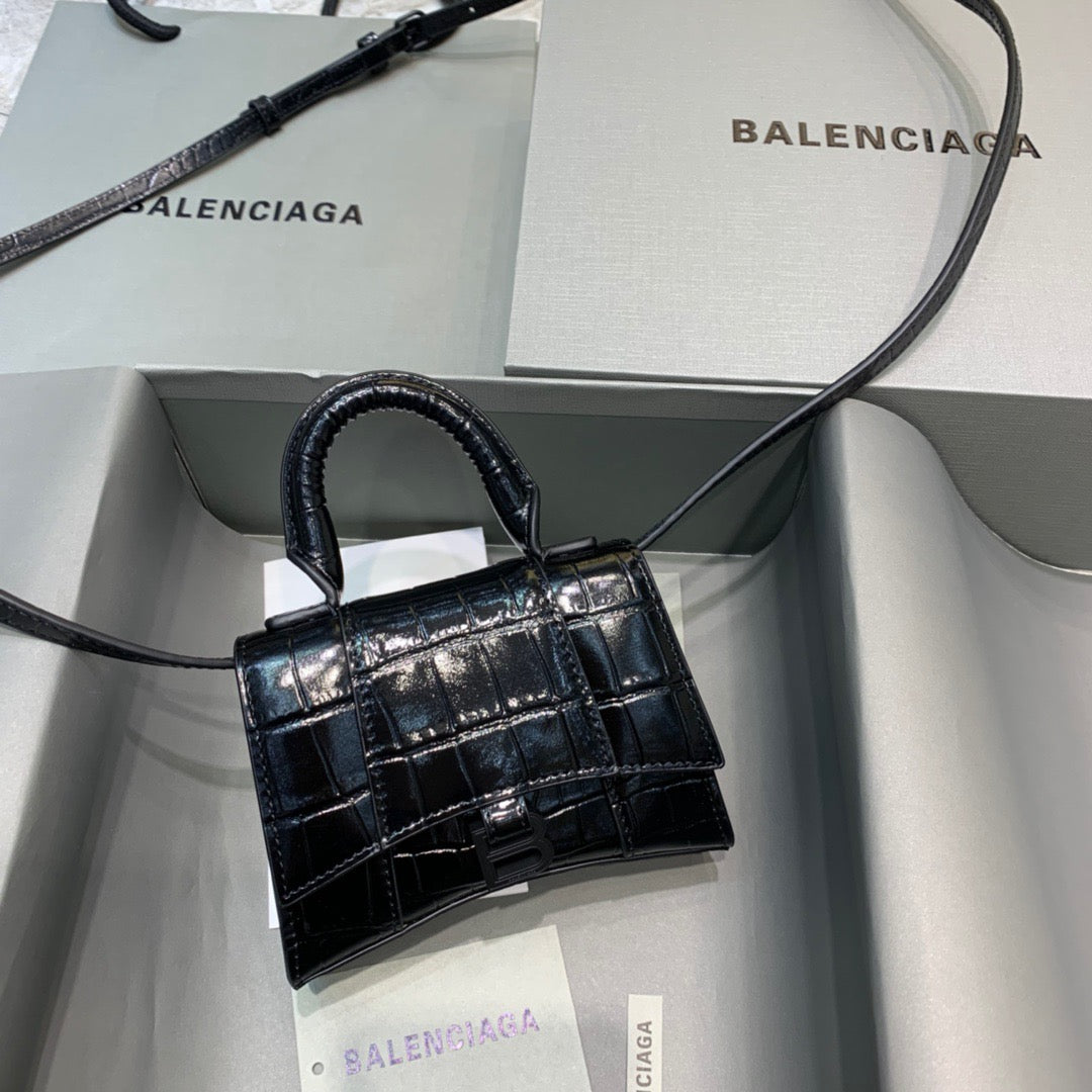 Balen Hourglass Mini Handbag In Black, For Women, Bags 4.7in/12cm