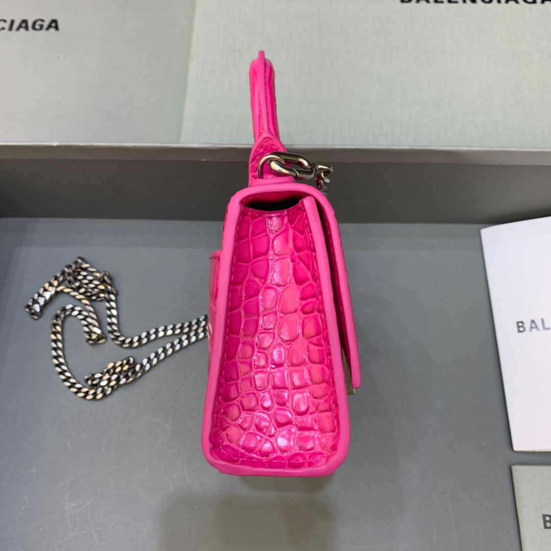 Balen Hourglass Mini Handbag With Chain In Dark Pink, For Women, Bags 4.7in/12cm