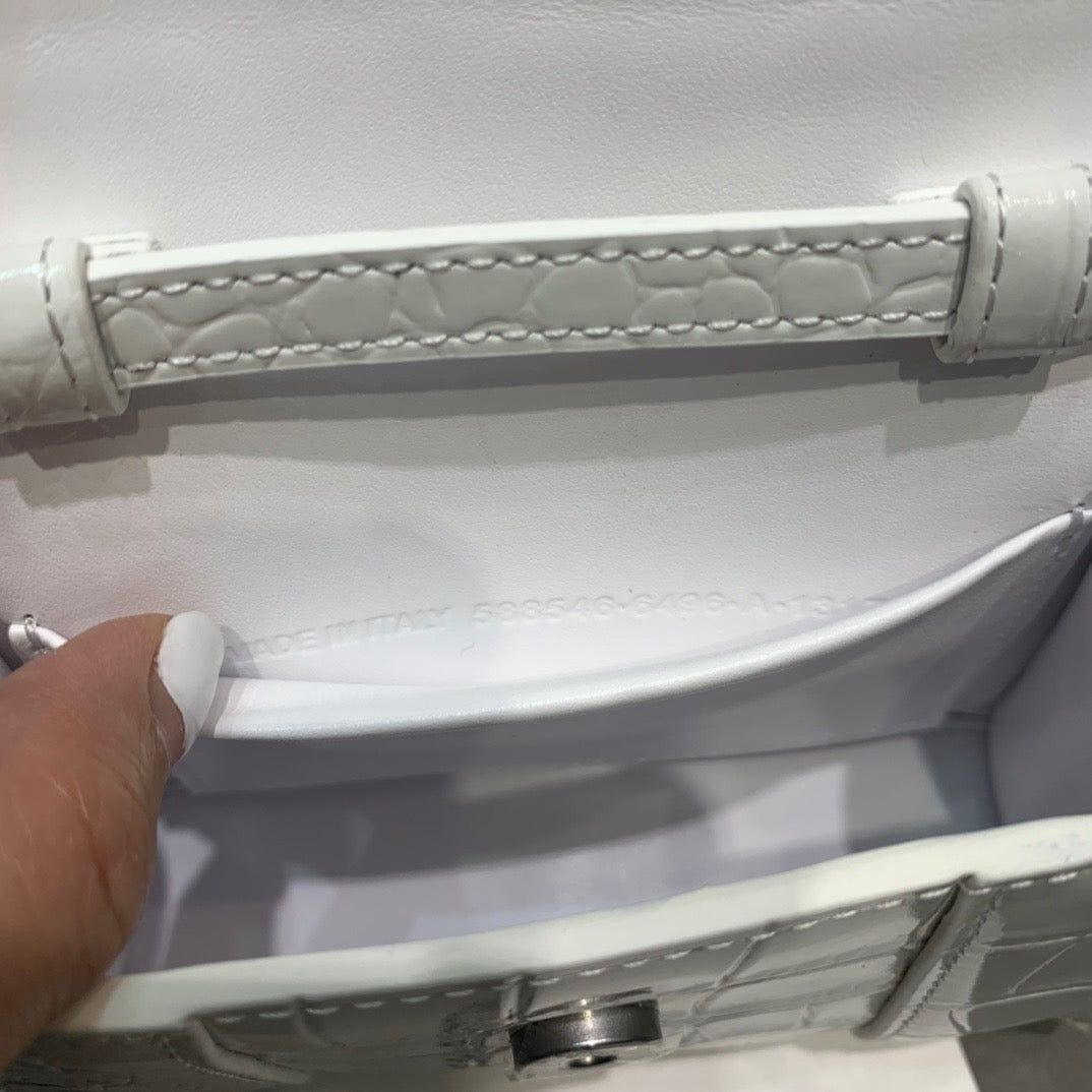 Balen Hourglass Mini Handbag In White, For Women, Bags 4.7in/12cm 6373721LR6Y9016