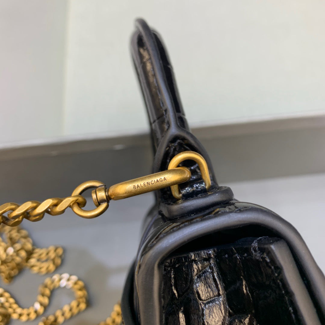 Balen Hourglass Mini Handbag With Chain In Black, For Women, Bags 4.7in/12cm