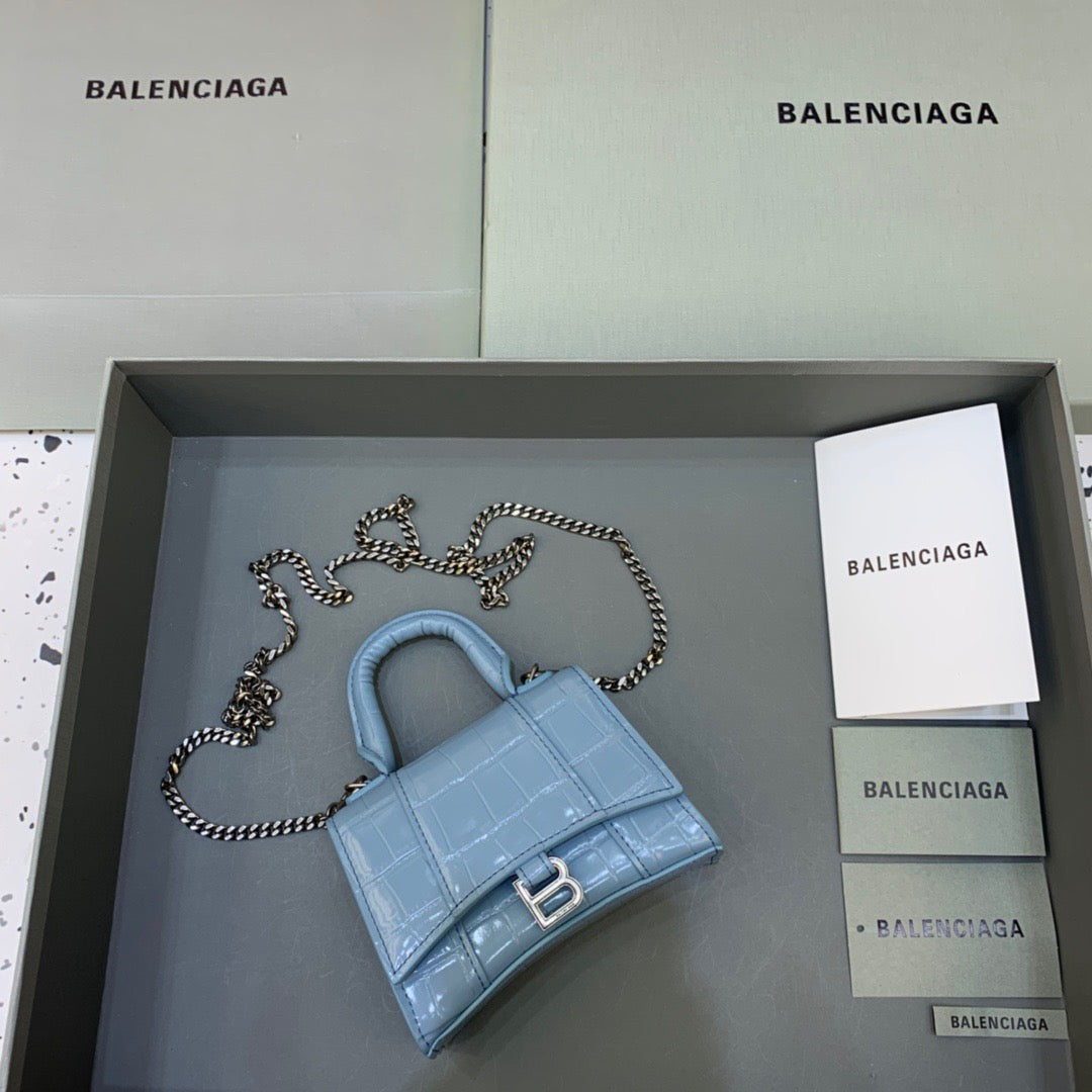 Balen Hourglass Mini Handbag With Chain In Blue, For Women, Bags 4.7in/12cm