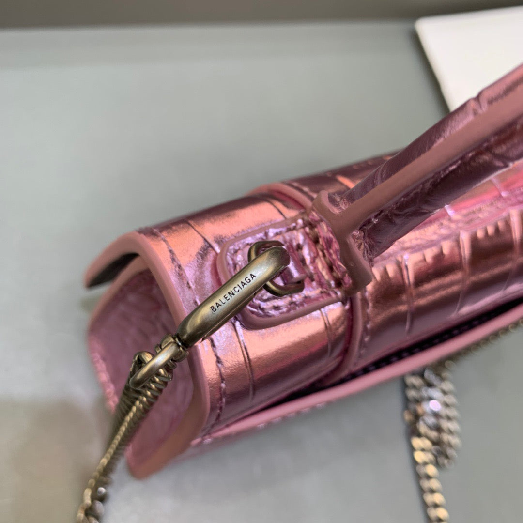 Balen Hourglass Mini Handbag With Chain In Light Pink, For Women, Bags 4.7in/12cm