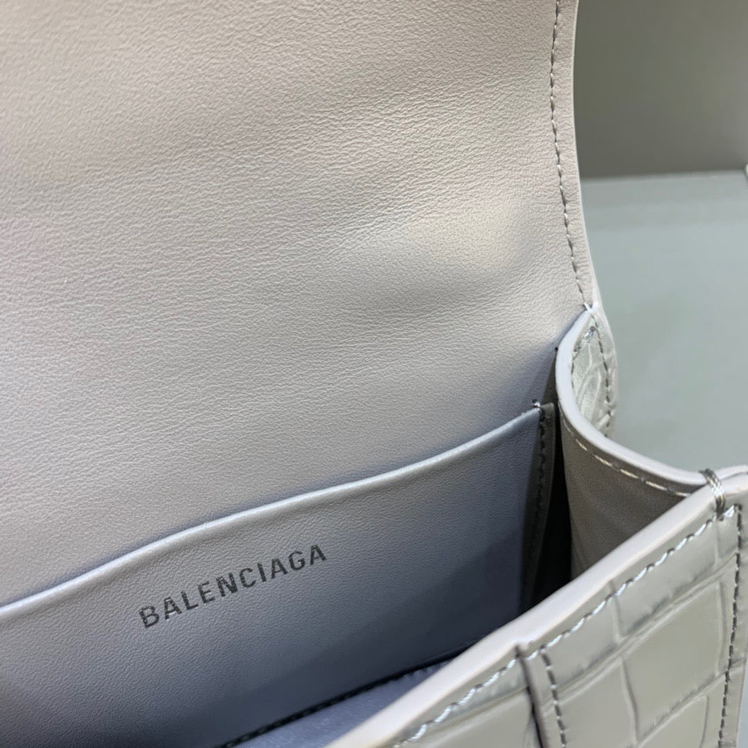 Balen Hourglass Mini Handbag With Chain In Grey, For Women, Bags 4.7in/12cm