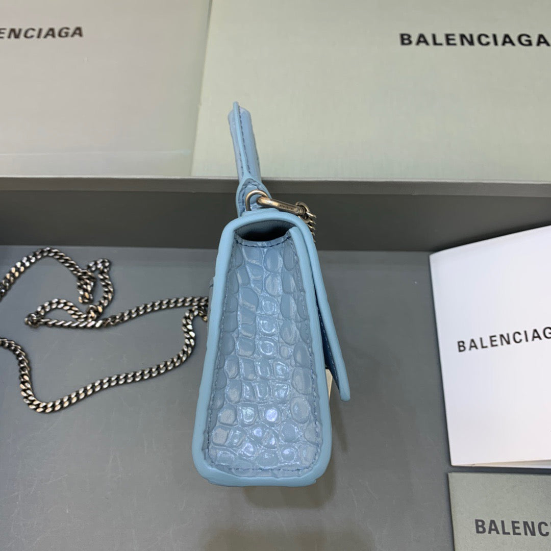 Balen Hourglass Mini Handbag With Chain In Blue, For Women, Bags 4.7in/12cm