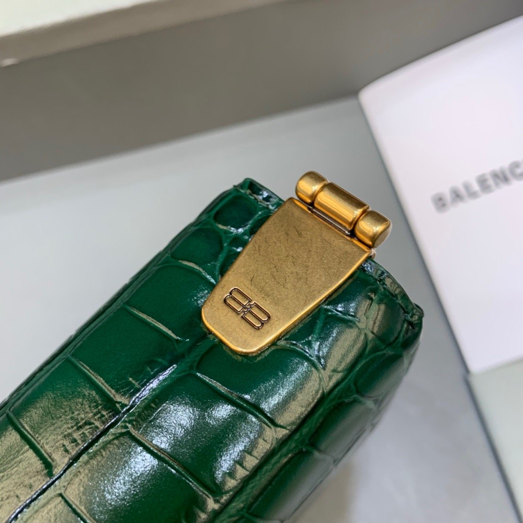 Balen Triplet Small Bag Crocodile Embossed Green, For Women, Bags 8.3in/21cm