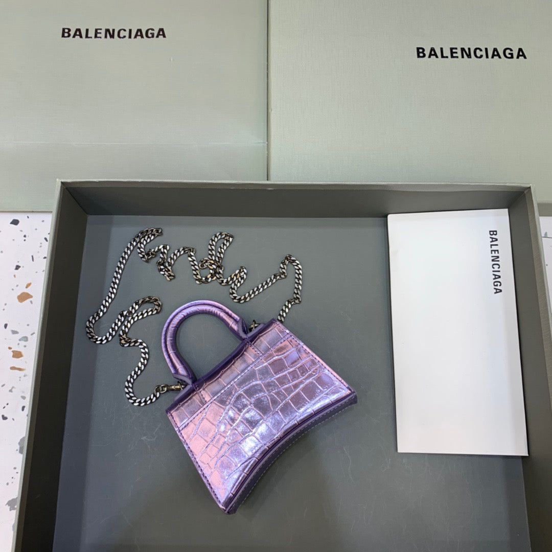 Balen Hourglass Mini Handbag With Chain In Light Violet, For Women, Bags 4.7in/12cm