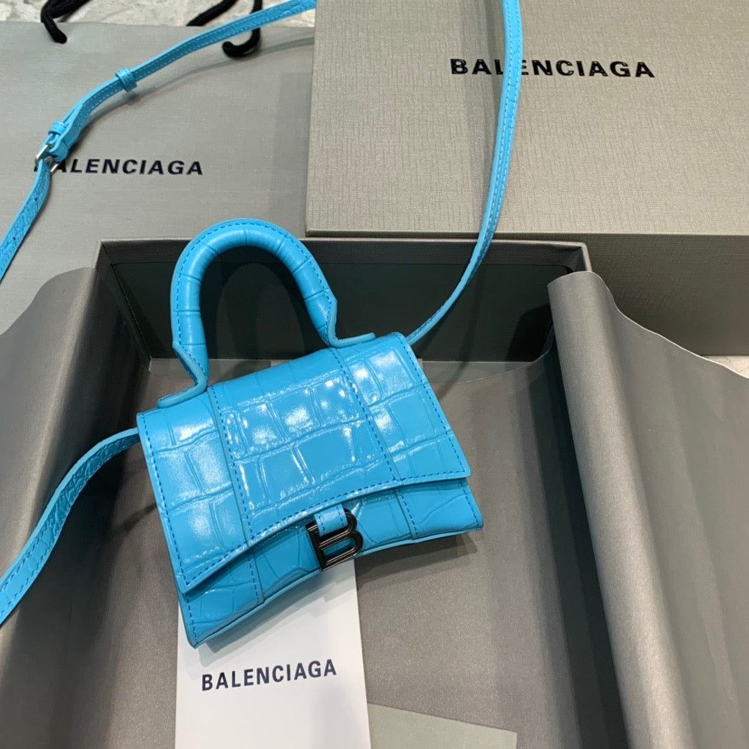Balen Hourglass Mini Handbag In Blue, For Women, Bags 4.7in/12cm