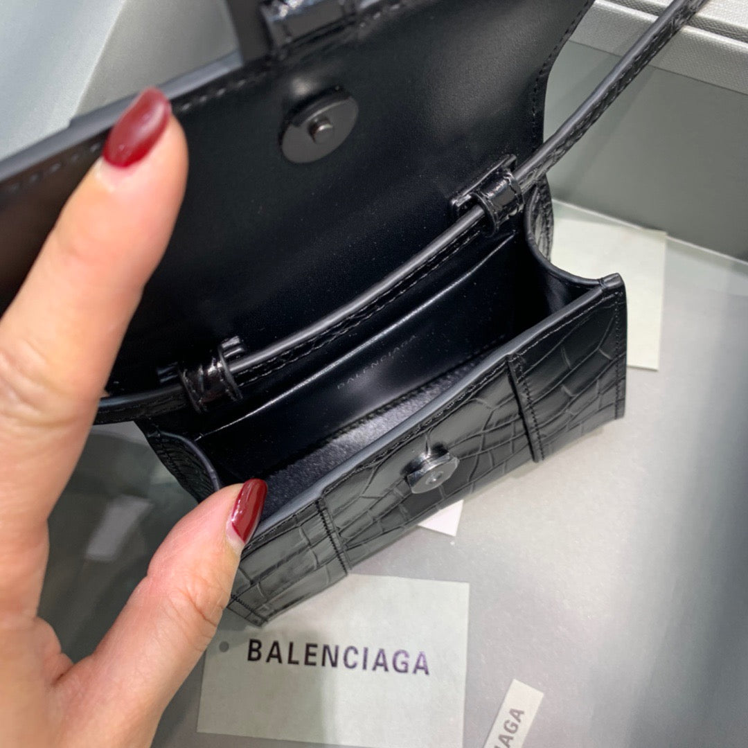 Balen Hourglass Mini Handbag In Black, For Women, Bags 4.7in/12cm