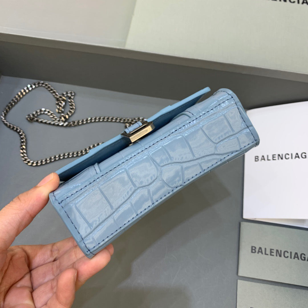 Balen Hourglass Mini Handbag With Chain In Blue, For Women, Bags 4.7in/12cm