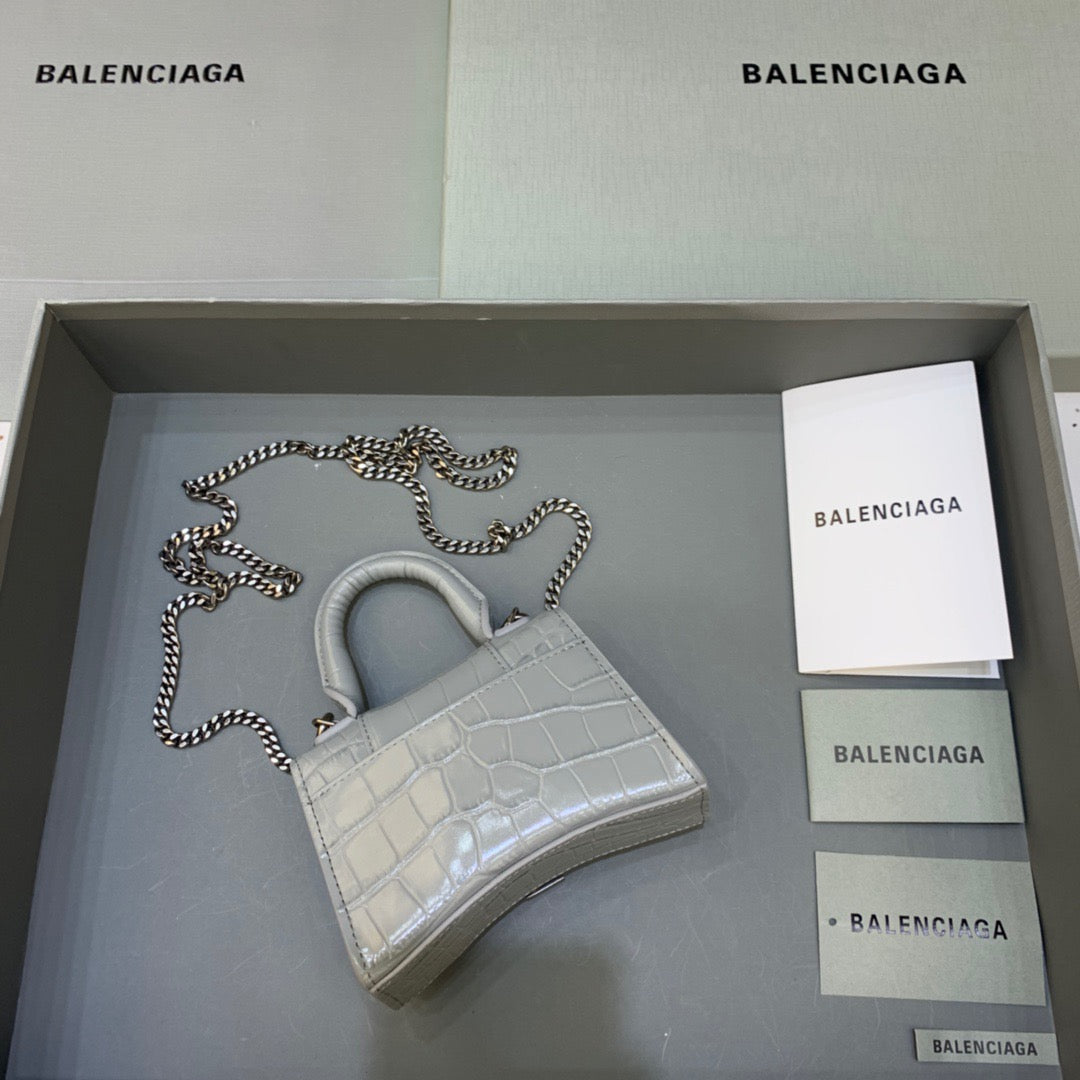 Balen Hourglass Mini Handbag With Chain In Grey, For Women, Bags 4.7in/12cm