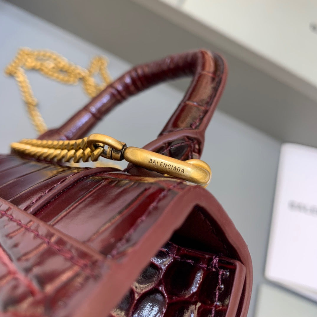 Balen Hourglass Mini Handbag With Chain In Dark Red, For Women, Bags 4.7in/12cm