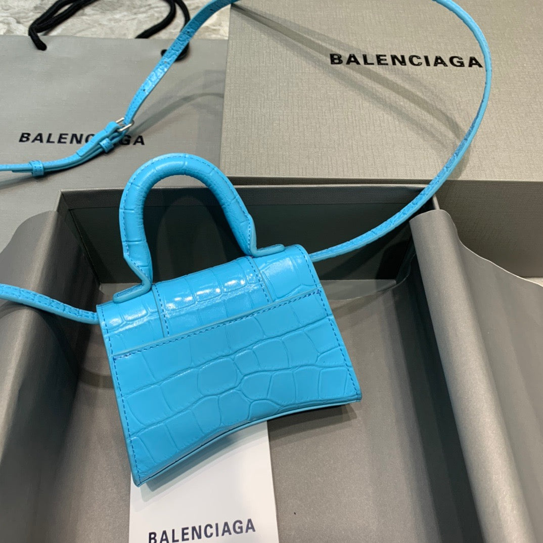 Balen Hourglass Mini Handbag In Blue, For Women, Bags 4.7in/12cm