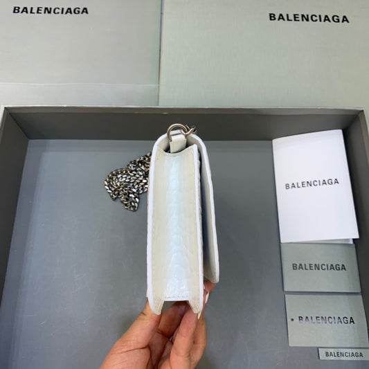 Balen Croc Embossed Patent B Bag With Chain In White, For Women, Bags 7.9in/20cm