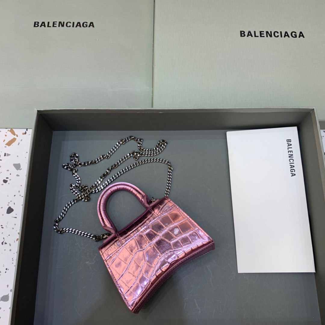 Balen Hourglass Mini Handbag With Chain In Light Pink, For Women, Bags 4.7in/12cm
