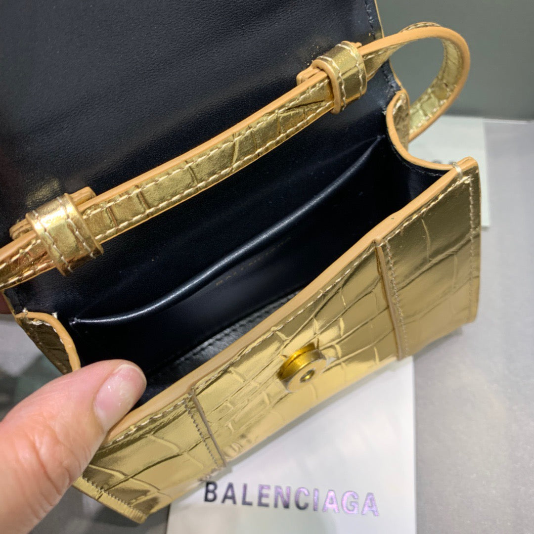 Balen Hourglass Mini Handbag In Gold, For Women, Bags 4.7in/12cm