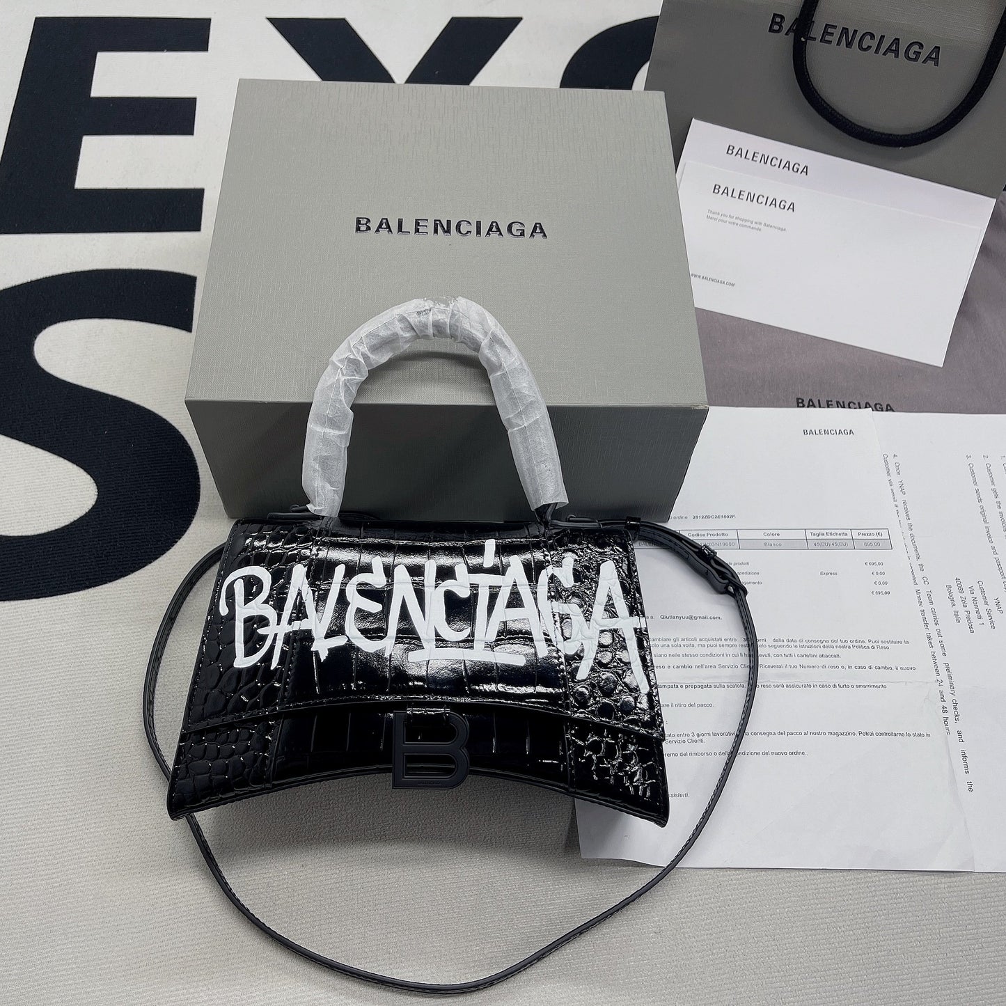 Balen Hourglass Small Handbag In Black, For Women, Bags 9in/23cm