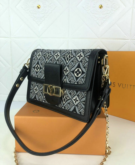 LV Dauphine MM Monogram Flowers Gray For Women, Shoulder And Crossbody Bags 9.8in/25cm LV M57211