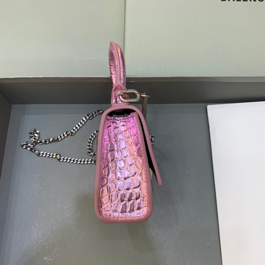 Balen Hourglass Mini Handbag With Chain In Light Pink, For Women, Bags 4.7in/12cm