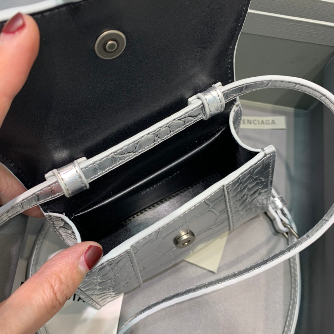 Balen Hourglass Mini Handbag In Sliver, For Women, Bags 4.7in/12cm