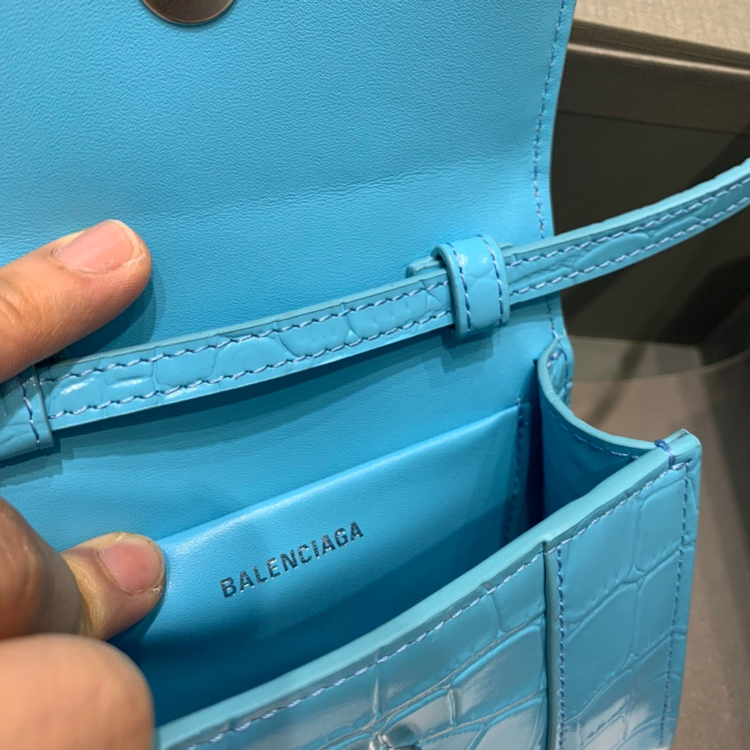 Balen Hourglass Mini Handbag In Blue, For Women, Bags 4.7in/12cm
