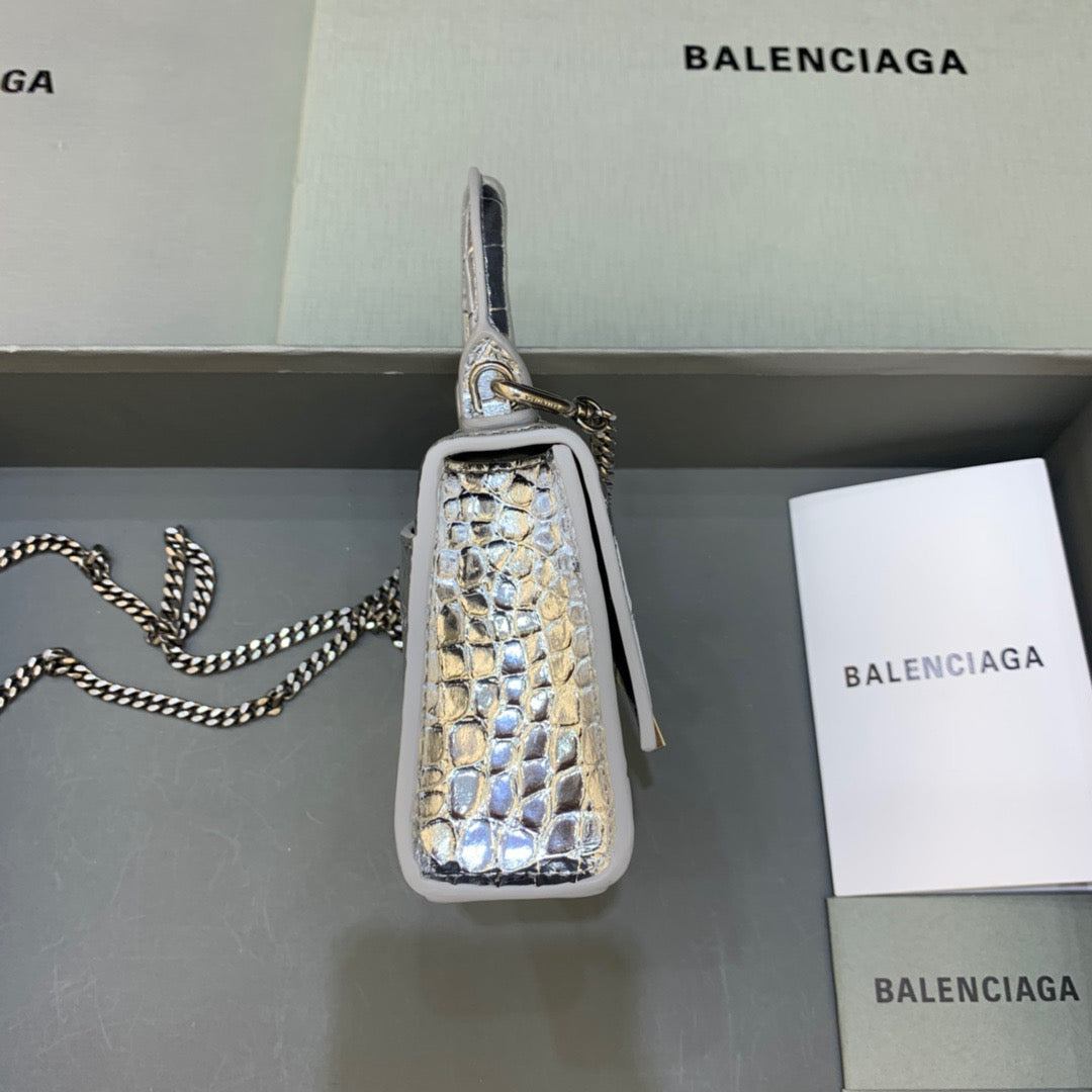 Balen Hourglass Mini Handbag With Chain In Sliver, For Women, Bags 4.7in/12cm