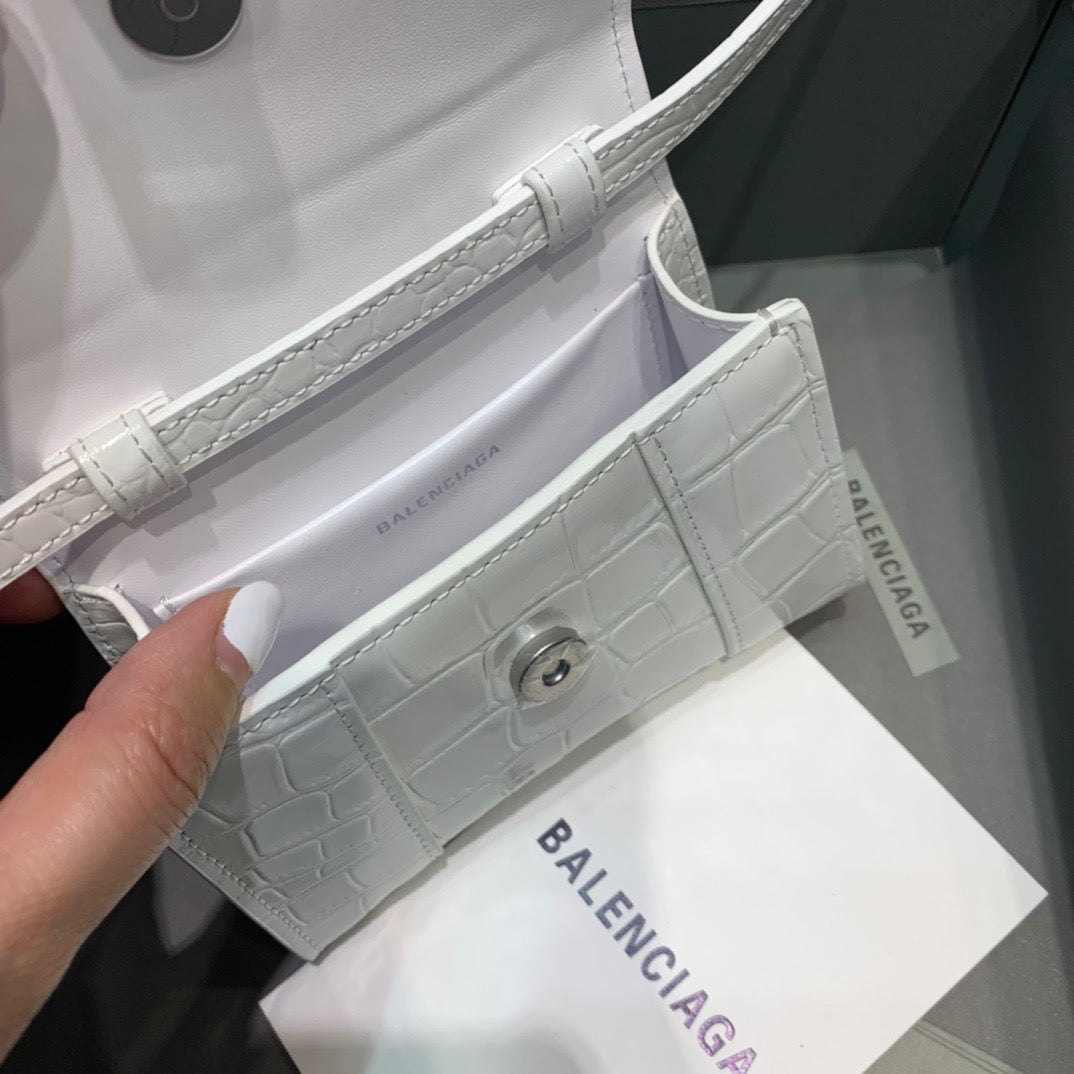 Balen Hourglass Mini Handbag In White, For Women, Bags 4.7in/12cm 6373721LR6Y9016
