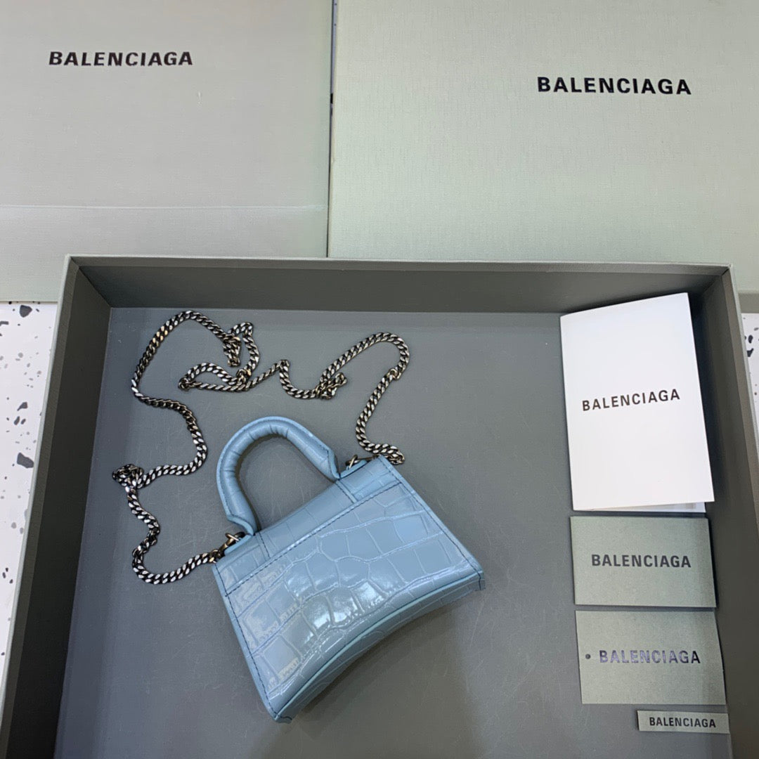 Balen Hourglass Mini Handbag With Chain In Blue, For Women, Bags 4.7in/12cm