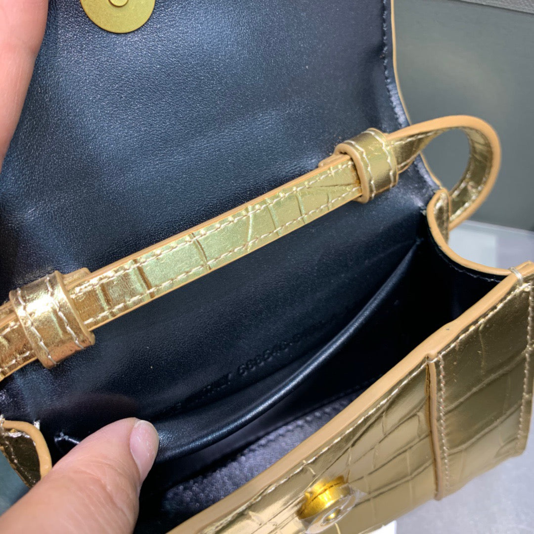 Balen Hourglass Mini Handbag In Gold, For Women, Bags 4.7in/12cm