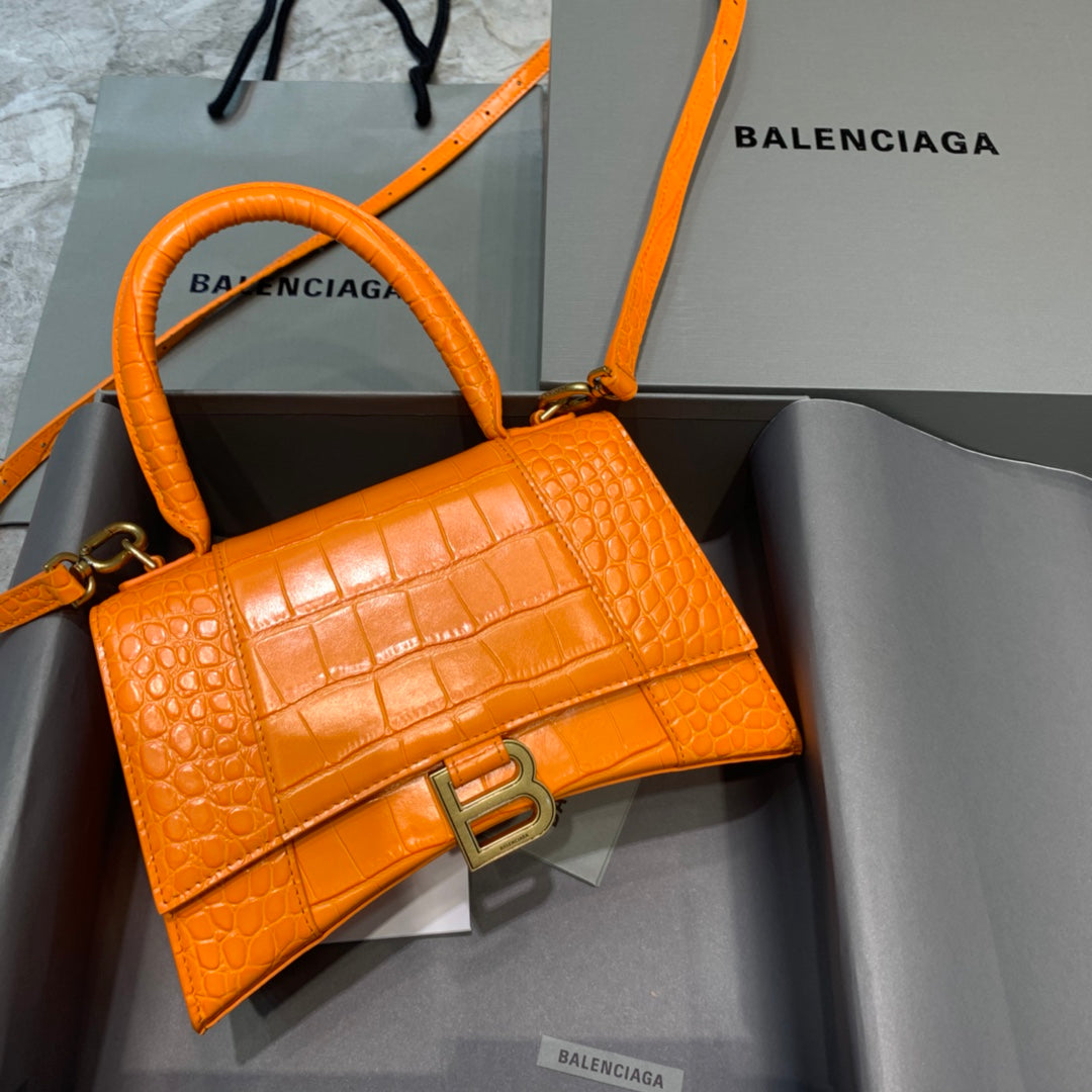 Balen Hourglass Small Handbag In Orange, For Women, Bags 9in/23cm