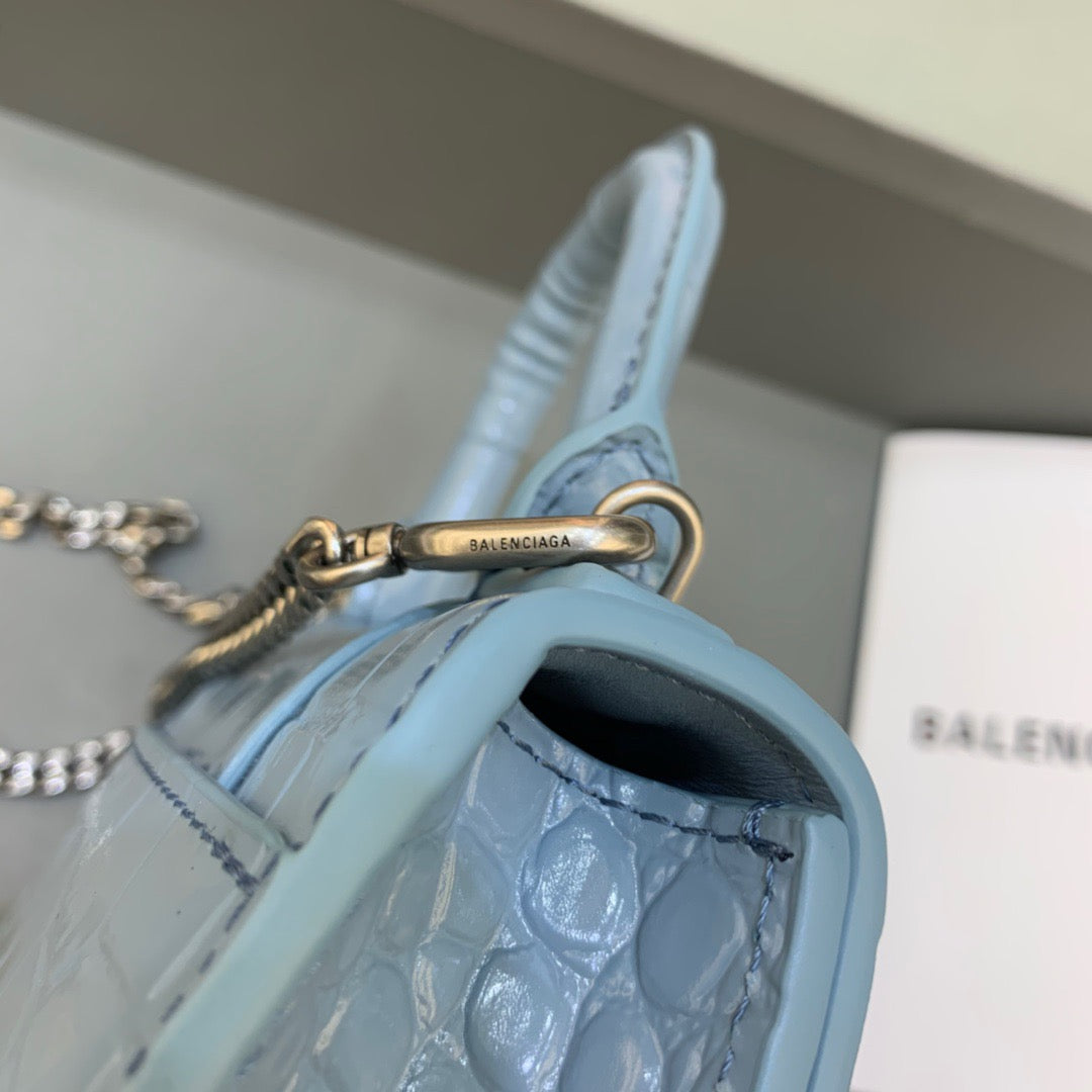 Balen Hourglass Mini Handbag With Chain In Blue, For Women, Bags 4.7in/12cm