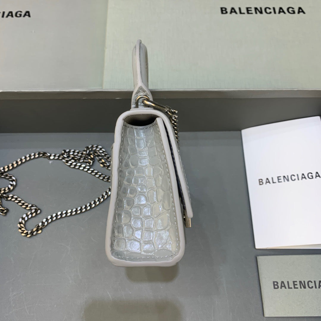 Balen Hourglass Mini Handbag With Chain In Grey, For Women, Bags 4.7in/12cm