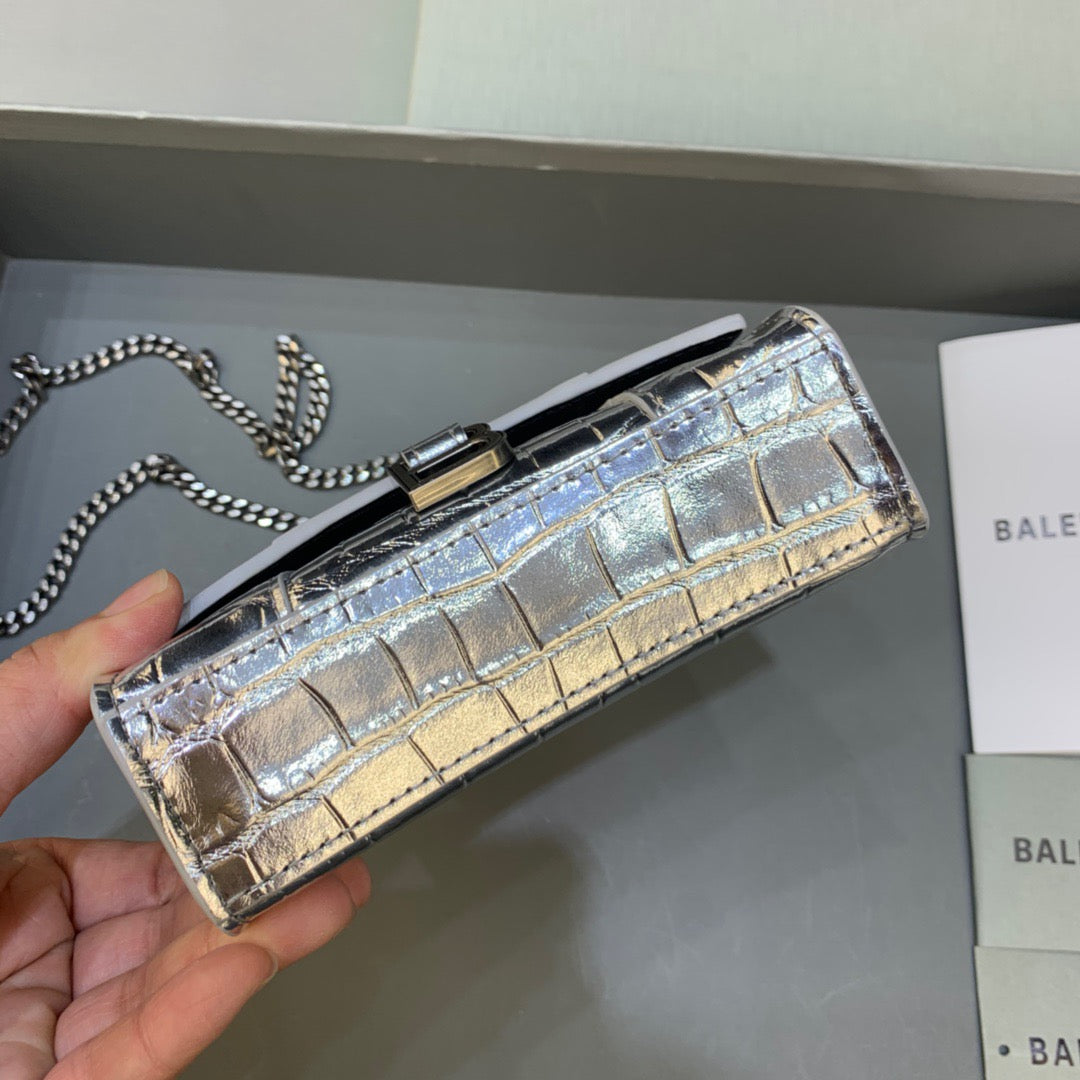 Balen Hourglass Mini Handbag With Chain In Sliver, For Women, Bags 4.7in/12cm