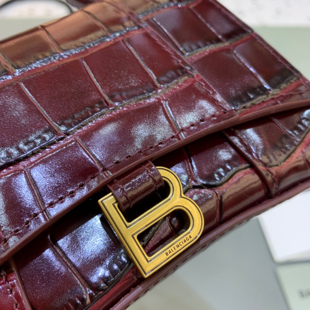Balen Hourglass Mini Handbag With Chain In Dark Red, For Women, Bags 4.7in/12cm
